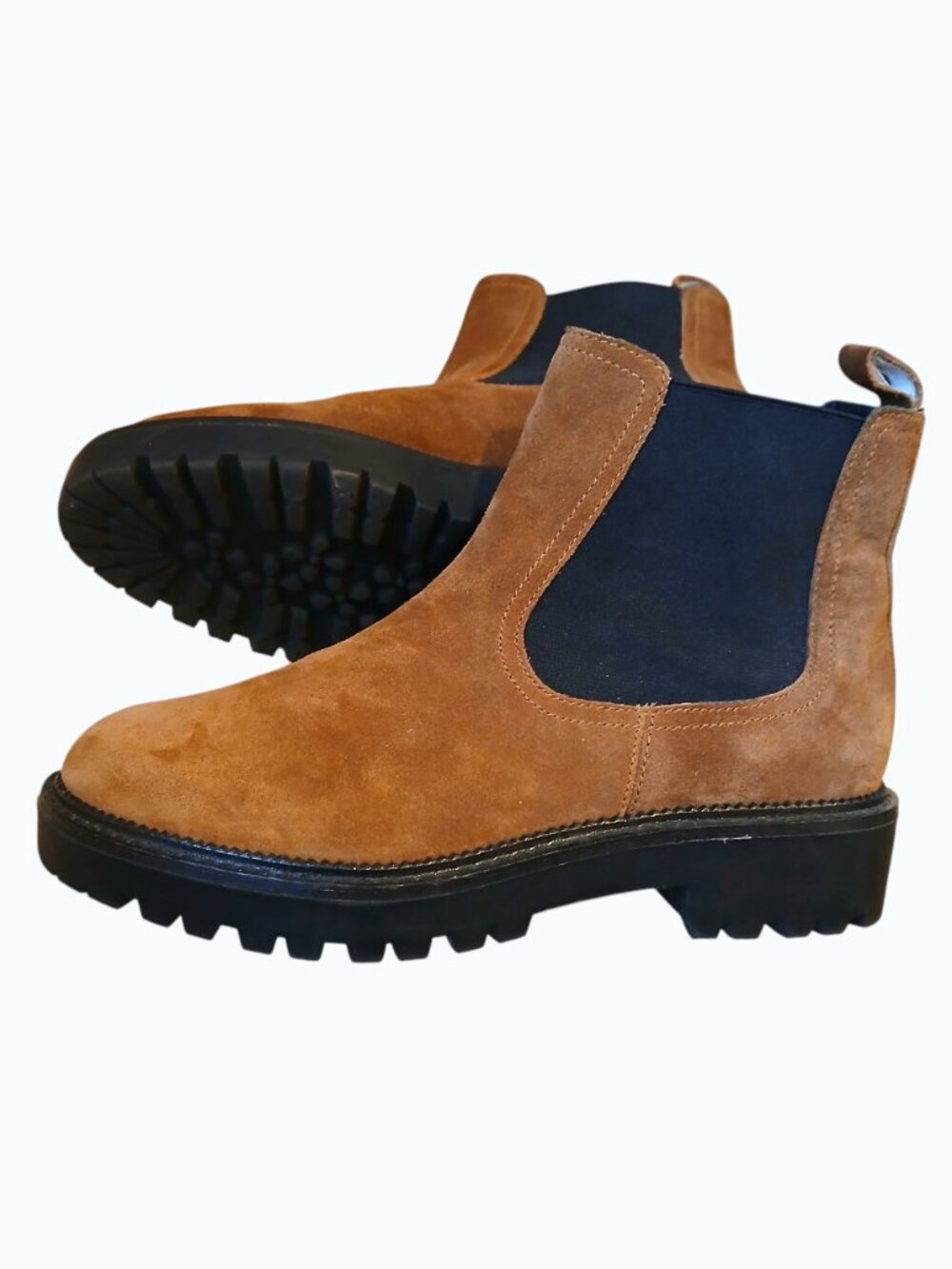 CASLON MILLER Chestnut Brown Suede Pull-On Lug Sole Ankle Boots - Like New